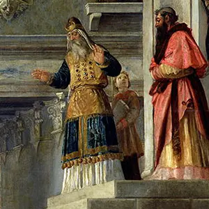 Tableau représentant le grand prêtre Aaron portant un plastron ornée de douze pierres de naissance